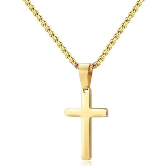 14k Yellow Gold Cross Pendant Box Chain Necklace 16” - Picture 2 of 6
